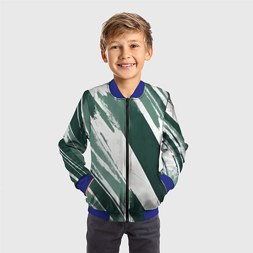 Детский бомбер Косая зеленая полоска / 3D-Синий – фото 3