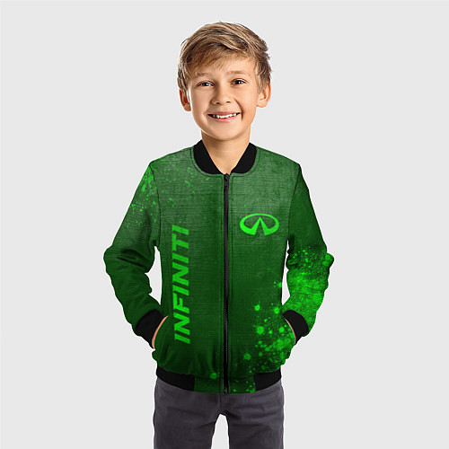 Детский бомбер Infiniti - green gradient вертикально / 3D-Черный – фото 3
