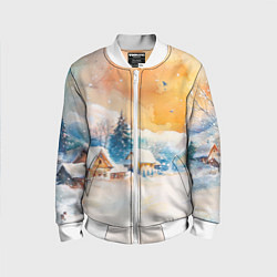 Бомбер детский Деревенский новогодний пейзаж, цвет: 3D-белый