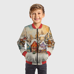 Бомбер детский Новогодний городской пейзаж, цвет: 3D-красный — фото 2