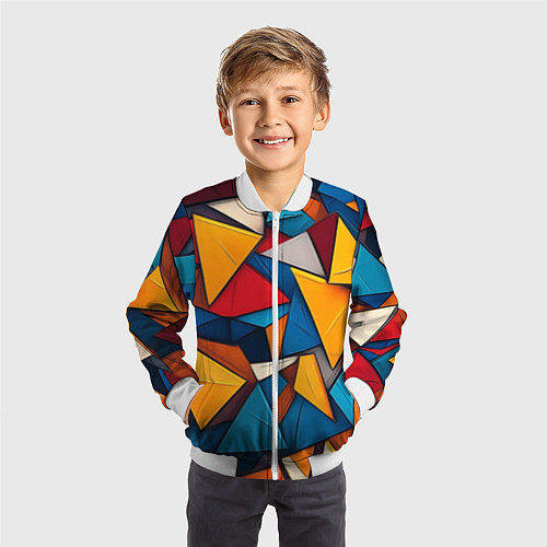 Детский бомбер Разноцветные треугольники / 3D-Белый – фото 3