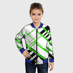 Бомбер детский Зелёно-чёрные полосы на белом фоне, цвет: 3D-синий — фото 2