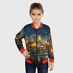 Бомбер детский Ночной новогодний город в огнях, цвет: 3D-красный — фото 2