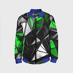 Бомбер детский Зелёно-белые рельефные треугольники на чёрном фоне, цвет: 3D-синий