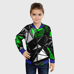 Бомбер детский Зелёно-белые рельефные треугольники на чёрном фоне, цвет: 3D-синий — фото 2