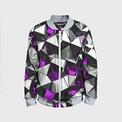 Бомбер детский Фиолетово-белые рельефные треугольники на чёрном ф, цвет: 3D-серый