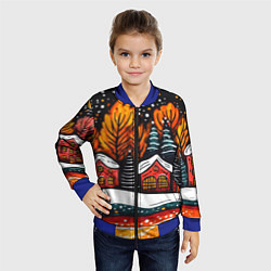 Бомбер детский Новогоднее настроение - домики и елки, цвет: 3D-синий — фото 2