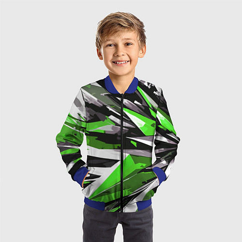 Детский бомбер Чёрно-зелёная-белая абстракция / 3D-Синий – фото 3