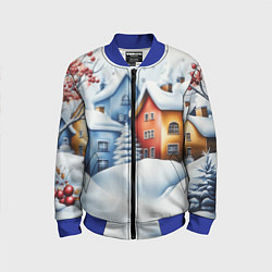 Бомбер детский Зимний новогодний городской пейзаж, цвет: 3D-синий