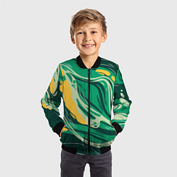 Бомбер детский Абстрактные полосы в зелёных тонах, цвет: 3D-черный — фото 2