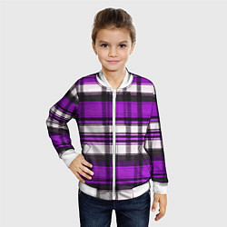 Бомбер детский Фиолетово-белая ткань в клетку, цвет: 3D-белый — фото 2