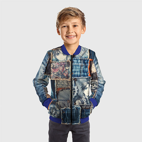 Детский бомбер Аниме пэчворк деним / 3D-Синий – фото 3