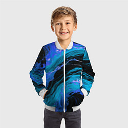 Бомбер детский Синие брызги на чёрном фоне, цвет: 3D-белый — фото 2