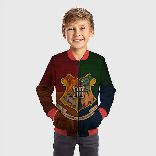 Детский бомбер Hogwarts emblem / 3D-Красный – фото 3