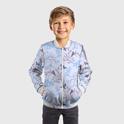 Бомбер детский Снегири и зимние ветки, цвет: 3D-белый — фото 2