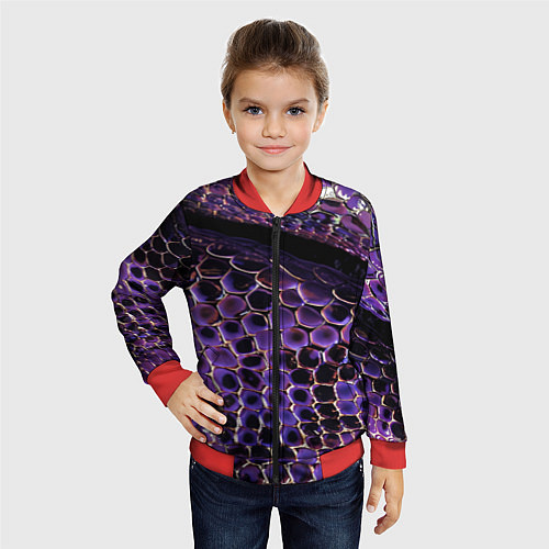 Детский бомбер Фиолетовая кожа змеи / 3D-Красный – фото 4