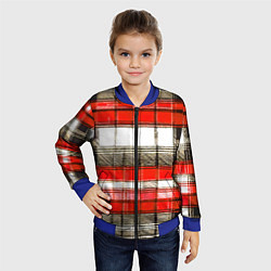 Бомбер детский Чёрные полосы на красно-белом фоне, цвет: 3D-синий — фото 2