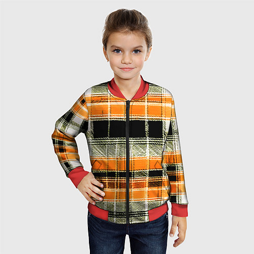 Детский бомбер Белые полосы на чёрно-жёлтом фоне / 3D-Красный – фото 4