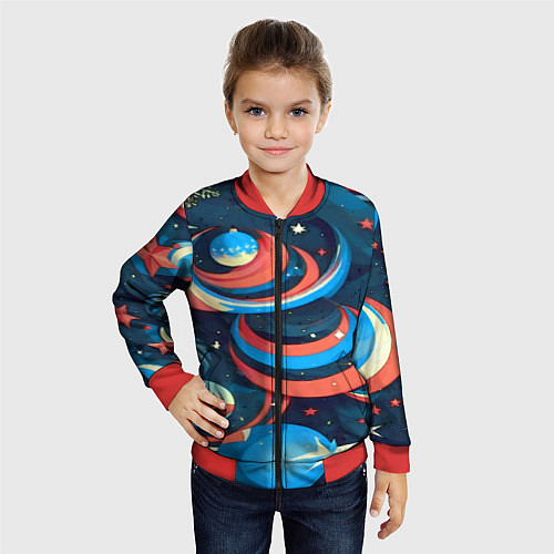 Детский бомбер Абстракция ёлочных игрушек / 3D-Красный – фото 4