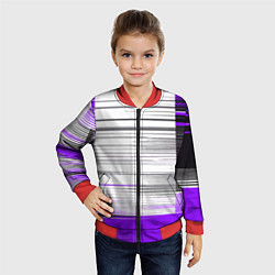 Бомбер детский Чёрные вертикальные полосы на фиолетово-белом фоне, цвет: 3D-красный — фото 2