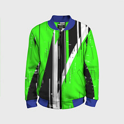 Бомбер детский Чёрно-белые вертикальные полосы на зелёном фоне, цвет: 3D-синий