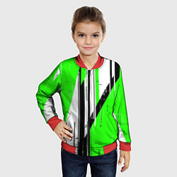 Бомбер детский Black and white vertical stripes on a green backgr, цвет: 3D-красный — фото 2