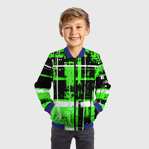 Детский бомбер Зелёно-белый гранж на чёрном фоне / 3D-Синий – фото 3