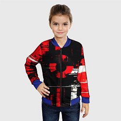 Бомбер детский Красно-белый гранж на чёрном фоне, цвет: 3D-синий — фото 2