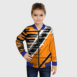 Бомбер детский Чёрно-белые глитч полосы на оранжевом фоне, цвет: 3D-синий — фото 2