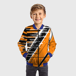 Бомбер детский Чёрно-белые глитч полосы на оранжевом фоне, цвет: 3D-синий — фото 2