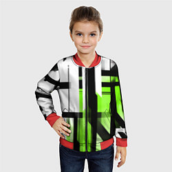 Бомбер детский Чёрно-зелёные вертикальные и горизонтальные полосы, цвет: 3D-красный — фото 2