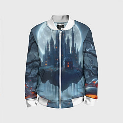 Бомбер детский Замок Дракулы и неоновые грибы - нейроарт фантазия, цвет: 3D-белый
