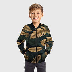 Бомбер детский Золотые листья монстеры и перья, цвет: 3D-черный — фото 2