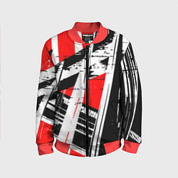 Бомбер детский Чёрно-белые абстрактные линии на красном фоне, цвет: 3D-красный