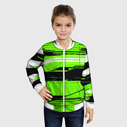 Бомбер детский Горизонтальные чёрно-белые линии на зелёном фоне, цвет: 3D-белый — фото 2