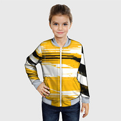 Бомбер детский Горизонтальные чёрно-белые линии на жёлтом фоне, цвет: 3D-серый — фото 2