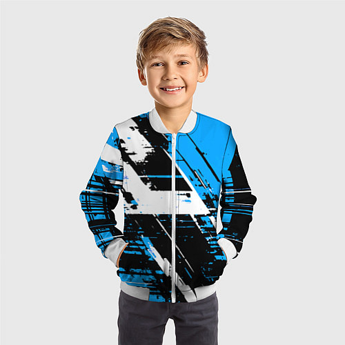 Детский бомбер Diagonal black and white stripes on a blue backgro / 3D-Белый – фото 3