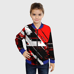 Бомбер детский Diagonal black and white stripes on a red backgrou, цвет: 3D-синий — фото 2