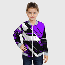 Бомбер детский Diagonal black and white stripes on a purple backg, цвет: 3D-серый — фото 2