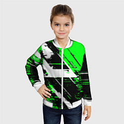 Бомбер детский Diagonal black and white stripes on a green backgr, цвет: 3D-белый — фото 2