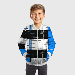 Бомбер детский Синие и чёрные полосы на белом фоне, цвет: 3D-белый — фото 2