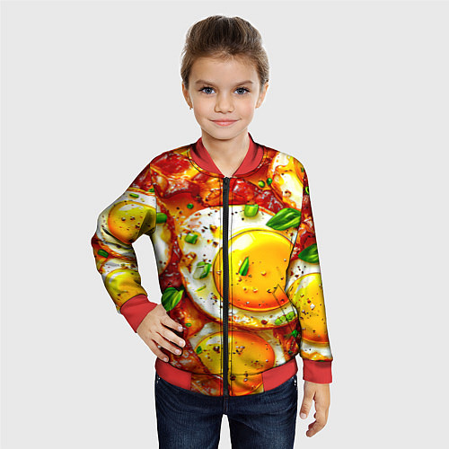Детский бомбер Яичница с беконом / 3D-Красный – фото 4
