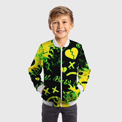 Детский бомбер Lil Peep кислотные автографы / 3D-Белый – фото 3