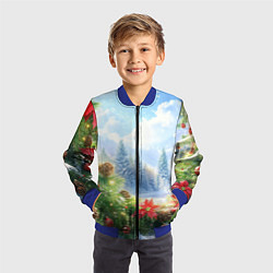 Бомбер детский Новогодний дневной пейзаж, цвет: 3D-синий — фото 2