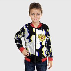 Бомбер детский Россия герб глитч, цвет: 3D-красный — фото 2