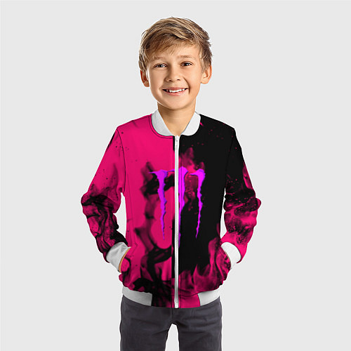 Детский бомбер Monster energy fire pink / 3D-Белый – фото 3
