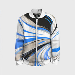 Бомбер детский Волнистые бело-синие линии на чёрном фоне, цвет: 3D-белый