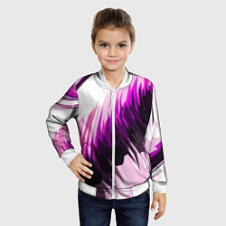 Бомбер детский Чёрно-розовые острые полосы на белом фоне, цвет: 3D-белый — фото 2