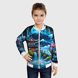 Бомбер детский Водопад и горы Японии, цвет: 3D-белый — фото 2
