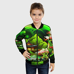 Бомбер детский Природа Японии в зеленых цветах, цвет: 3D-черный — фото 2